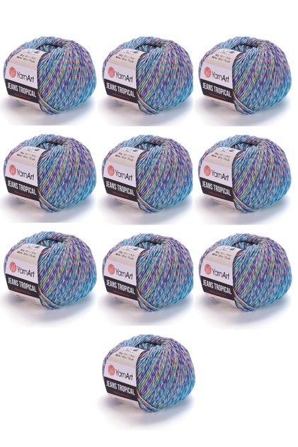 Jeans Tropical 10 Pieces (618) Fine Knitting Yarn Amigurumi Summer Cotton Blended Marbled Hand Knitting Yarn