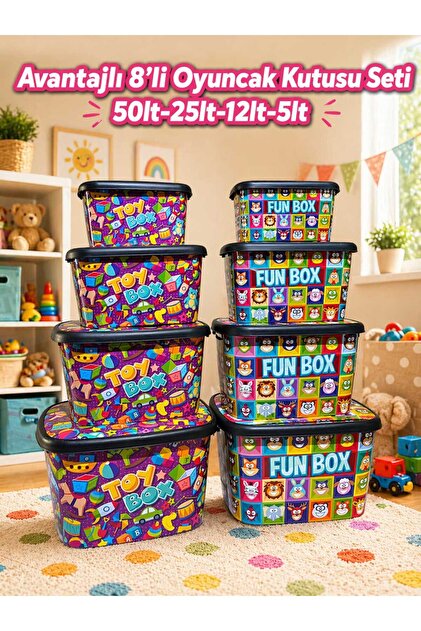 biedda 50-25-12.5 Litre 3 lü Set Fun Box Plastik Çok Amaçlı