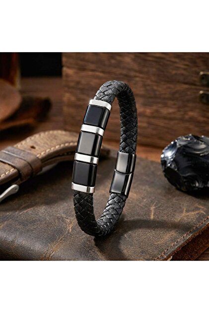 FM 💎 Premium Black-White 316L Steel and Tube Mesh Men's Leather