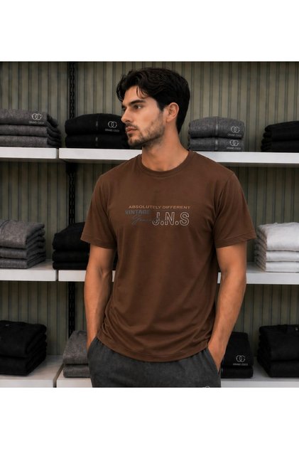 Men's brown lycra supreme fabric crew neck short sleeve t-shirt