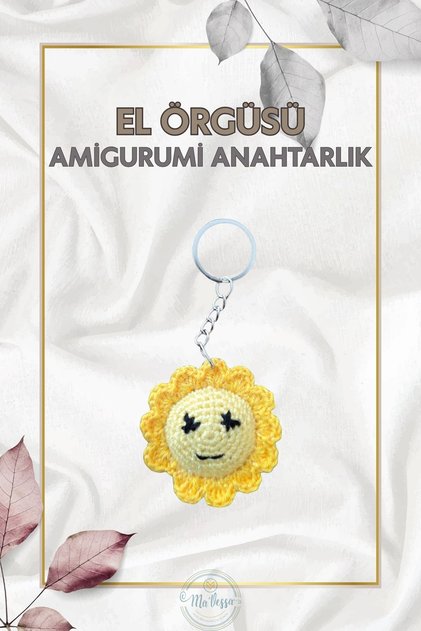 Hand Knitted Sun Amigurumi Keychain - Bag Accessory - Bag Jewelry