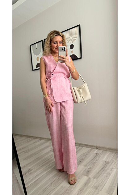 Waist-Tied Lined Vest and Trousers Set