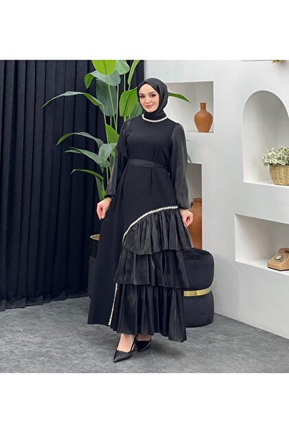MERVE TESETTR Evening Dress with Stones at the Hem- Trendyol