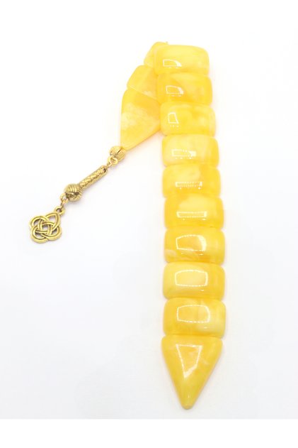 Love Knot Tasseled Yellow Moire Powder Amber Fish Prayer Beads 201025462