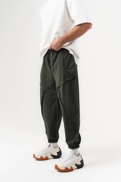 Reverse Stitch Detailed Pleated Shalwar with Elastic Waist and Cuffs
