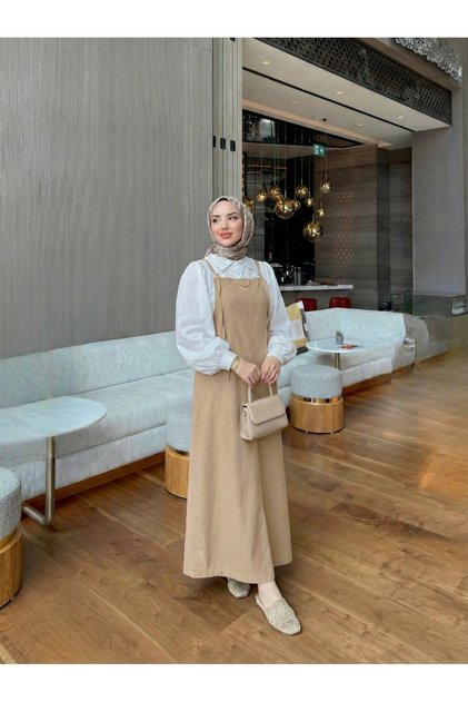 Gabardin ince yazlık kumaş tesettüre uygun salopet elbise