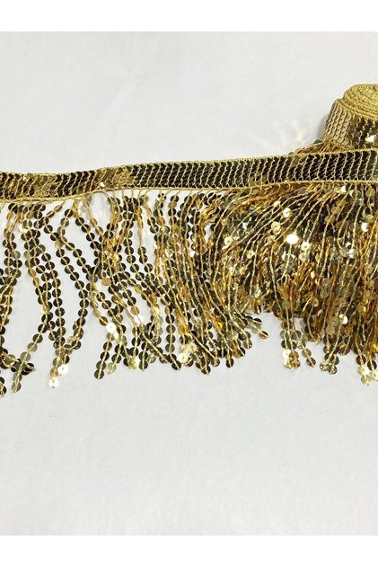 Sequin Tassel Ribbon / 1 Meter / Sequins on Top of the Row / D720 Gold
