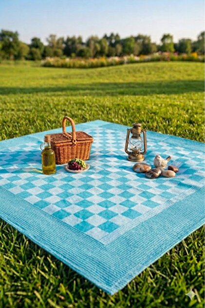 SUNDOKU HOME Damalı Kenar Bordürlü Masa Örtüsü 140x140 cm Sofra