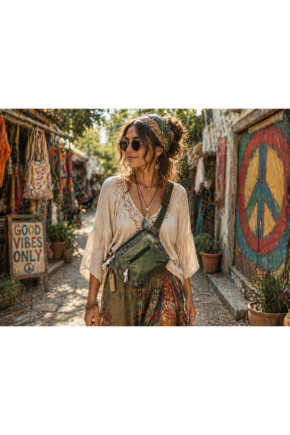Rez Ethnic Authentic Bohemian Waist Bag Daily Travel Usable Large Volume Dried Rose