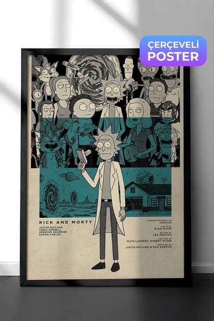 Rick and Morty Siyah Çerçeveli Poster, Sinema ve Dizi Tablo, Film Dizi Afişleri NO:112799
