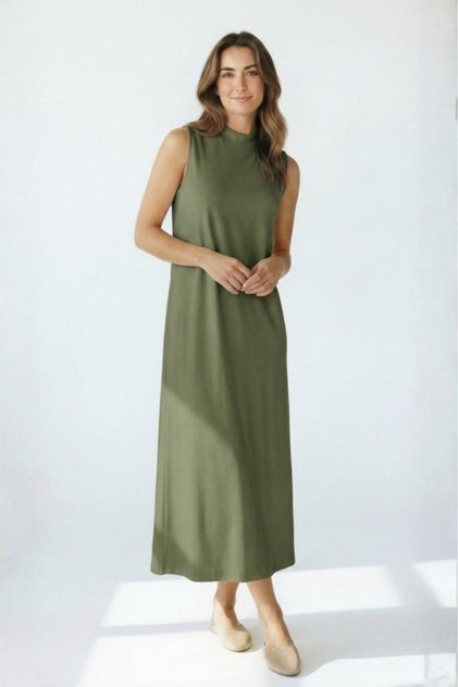Women's Four Seasons Sleeveless Viscose Midi Length Half Turtleneck Dress