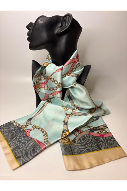 Green Chain Patterned Double-Sided Rectangular Long Scarf (14X150 cm)
