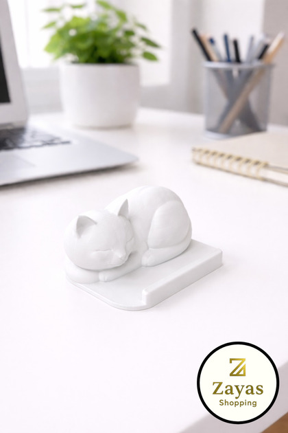 Zs-0067-Cat Design Phone Holder Stand – Desktop Phone Stand Home & Office Compatible Pink and White Phone Stand