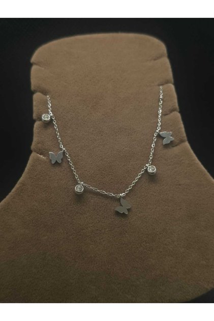 Butterfly Model Zircon Stone Design Steel Anklet Summer Fashion Suitable for Daily Use Love and Affection Butterfly Stone Anklet