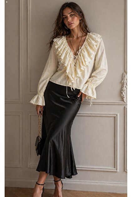 Blouse with Ruffled Collar and Sleeves, Long Sleeves