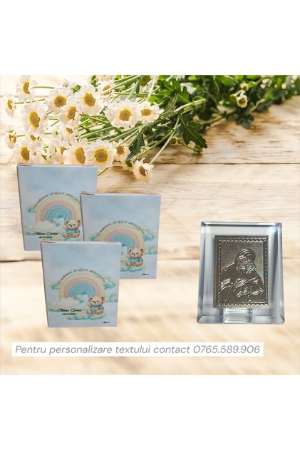 Marturie iconita botez ursulet curcubeu norisor set 10 buc