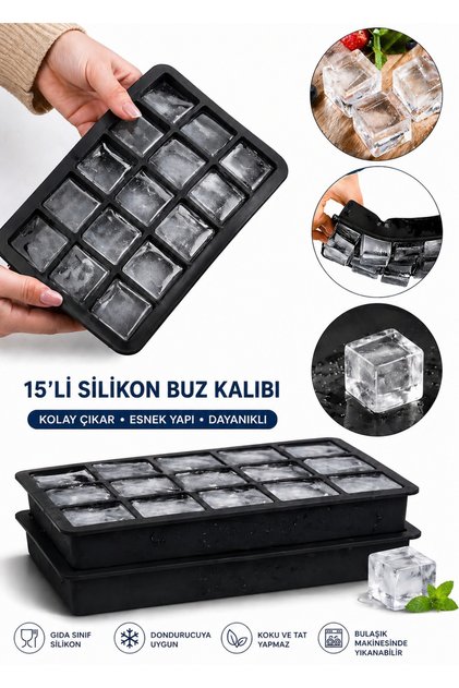 Large Size Silicone Ice Mold Silicone 15 Compartment Square Ice Tray Cocktail Presentation Ice Mold Meat Juice Storage