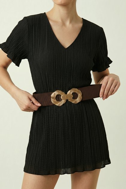 Women's Stylish Knot Metal Buckle Wide Elastic Waist Belt That Flatters Every Size, Making the Waist Look Slimmer