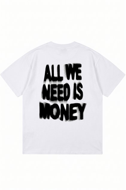 Money Printed White Oversize Crew Neck T-Shirt