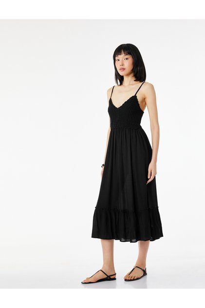 Crochet Viscose Dress with Straps Midi Length