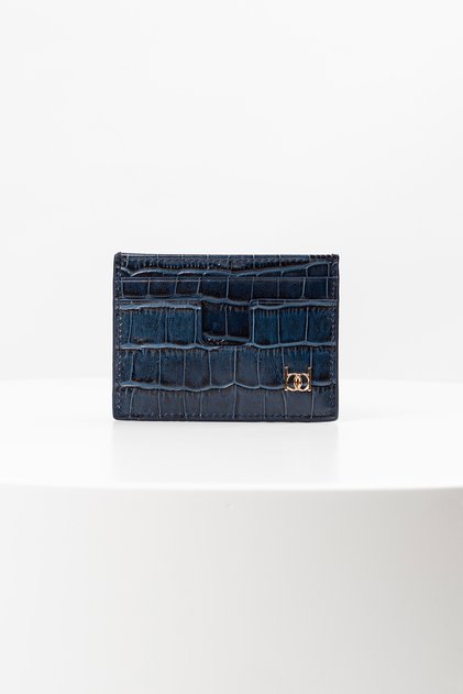 Owpi Crocodile Leather Minimal Unisex Card Holder Navy Blue