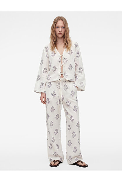 Cotton Patterned Waist-Tie Pants
