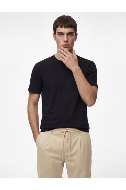 Regular Fit Elastic Waist Buttoned Straight Leg Linen Blend Chino Summer Trousers