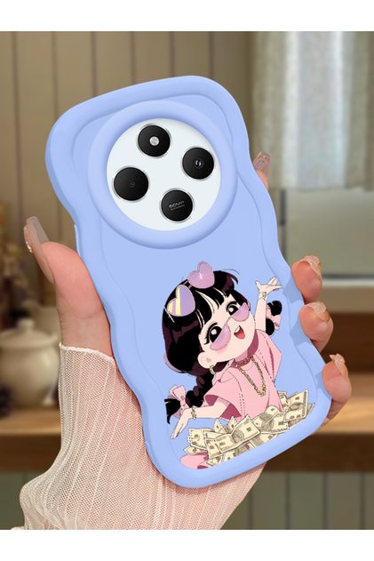 For Redmi 14C Compatible Shockproof Simple Blue Silicone Phone Case Cute Girl Pattern