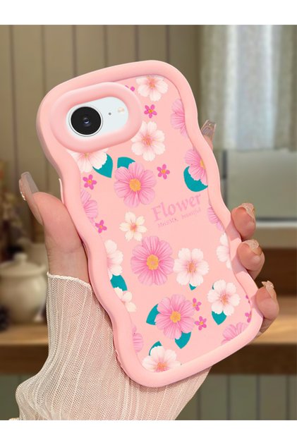 iPhone 16E Compatible Shockproof Simple Pink Silicone Phone Case Flower Pattern