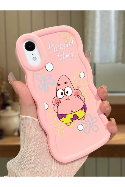 iPhone Xr Compatible Shockproof Simple Pink Silicone Phone Case Spongebob Pattern