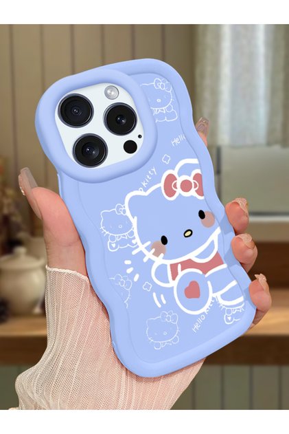 iPhone 14 Pro Max Compatible Shockproof Simple Blue Silicone Phone Case Hello Kitty Pattern