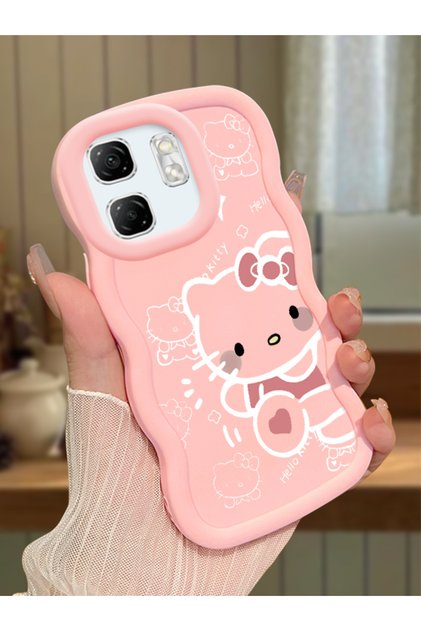 Infinix Hot 50I Compatible Shockproof Simple Pink Silicone Phone Case Hello Kitty Pattern