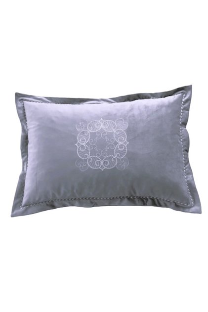 Set de 2 fețe de pernă decorative brodate, 50 cm x 70 cm, Casa Bucuriei, model Mandala, gri, catifea
