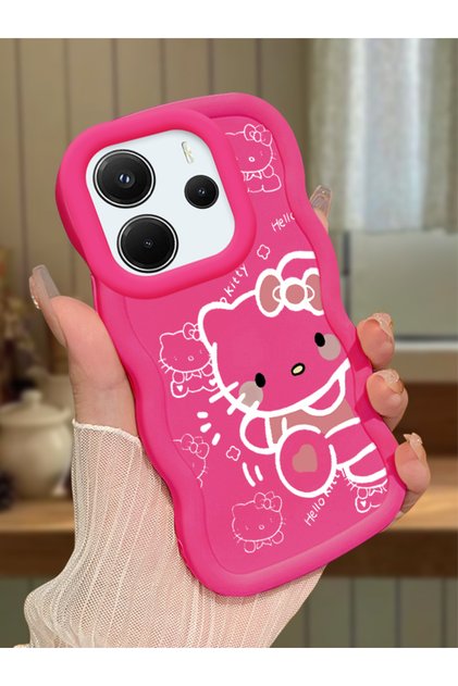 Redmi Note 14 4g Compatible Shockproof Simple Red Silicone Phone Case Hello Kitty Pattern