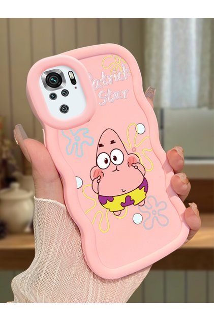 Redmi Note 10S Compatible Shockproof Simple Pink Silicone Phone Case Spongebob Pattern