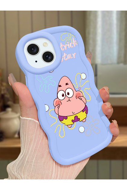iPhone 13 Compatible Shockproof Simple Blue Silicone Phone Case Spongebob Pattern