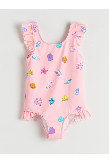 Vizyon New Season Pink Patterned Girls' Swimsuit