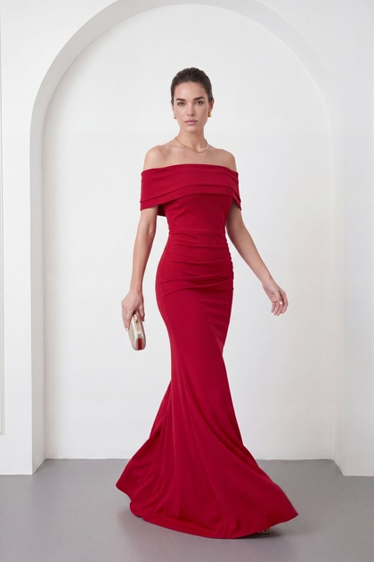 burgundy boat neck dress Burgundy Deep V Neck Short Sleeve Lace Maxi Dress Red / XL / 95%Polyester+5%Spandex main image 1