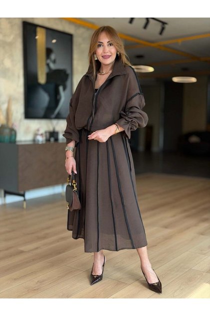 Nox Women's Skirt with Lining, Piping Detail, Zipper Jacket, Organza and Gathered Jacket - Skirt Premium Dual