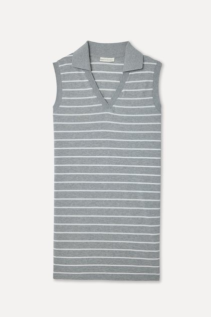 Women's Gray Striped Polo Collar Sleeveless Mini Dress