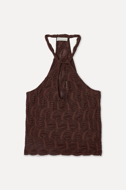 Women's Brown Fitted Halter Neck Sleeveless Blouse