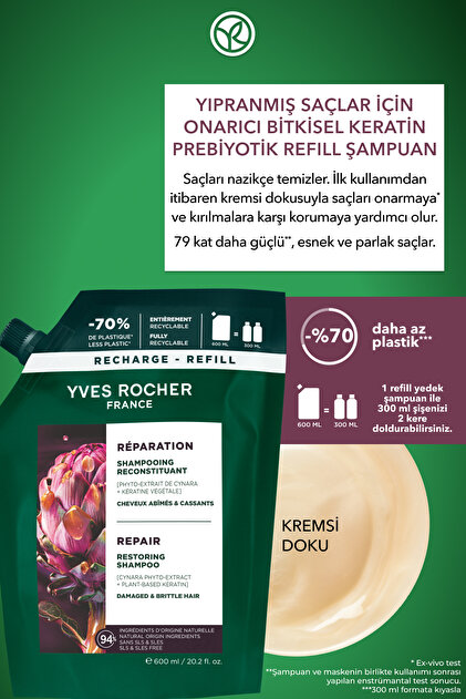 Yves Rocher Onarıcı Bitkisel Keratin Prebiyotik Refill Şampuan