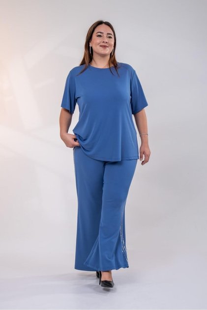 Women's Plus Size Double Set with Stones on the Side, Blue
