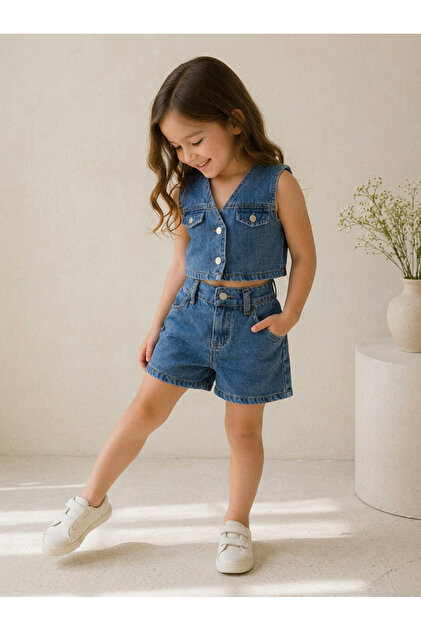 【タグ付未着用】シーニューヨーク Demi Kids Dress 12Y 子供服 Yalçınoğlu Kids Kız Çocuk Denim 2'li Takım – Şık Yelek Şort Kot