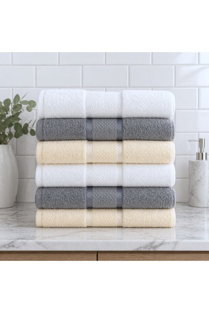 Set de 6 prosoape de baie, 50x90 cm, 100% bumbac, 420gsm, multicolor - 06
