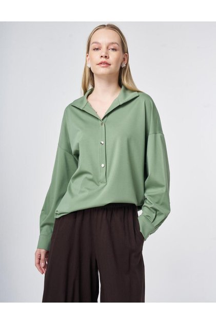 Polo Collar Rayon Sweatshirt Seaweed Green