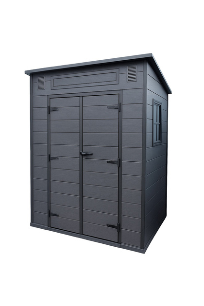 Magazie de grădină pentru unelte, cu ușă dublă și fereastră, plastic cu aspect de lemn, 181x130x200cm, negru