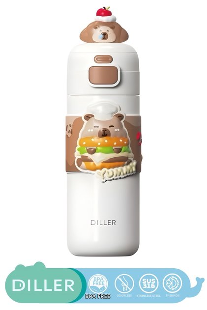 480ml New Collection Cute Animals Fancy Stainless Steel Thermos With/Without Straw Hand Strap