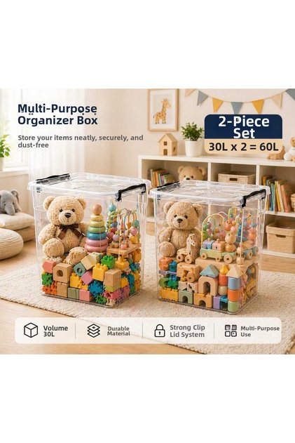 30 Liters Plastic Vertical Deep Storage Organization and Storage Bin with Locking Lid 2Pcs