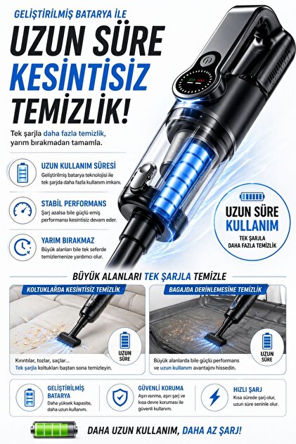 Zineets Büyük Boy 22.000Pa Süper Güçlü Dikey Işıklı Kablosuz